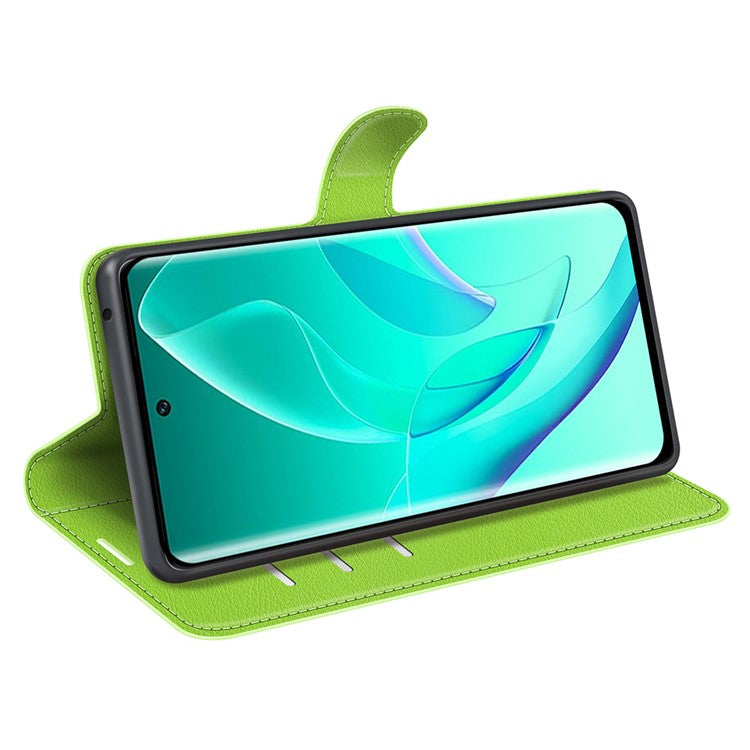 PU Leather Case for Honor 60, Litchi Texture Folding Stand Wallet Flip Cover with Magnetic Clasp - Green