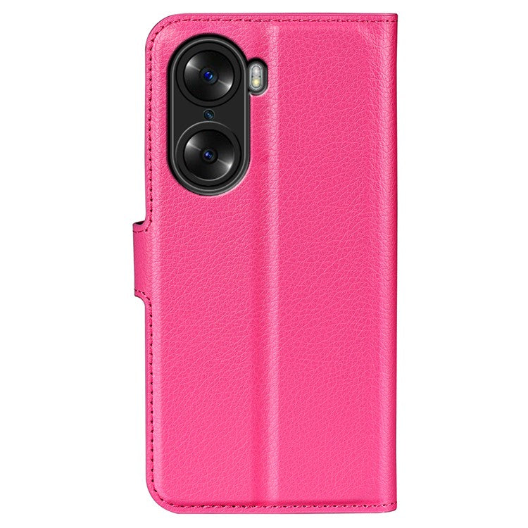 PU Leather Case for Honor 60, Litchi Texture Folding Stand Wallet Flip Cover with Magnetic Clasp - Rose