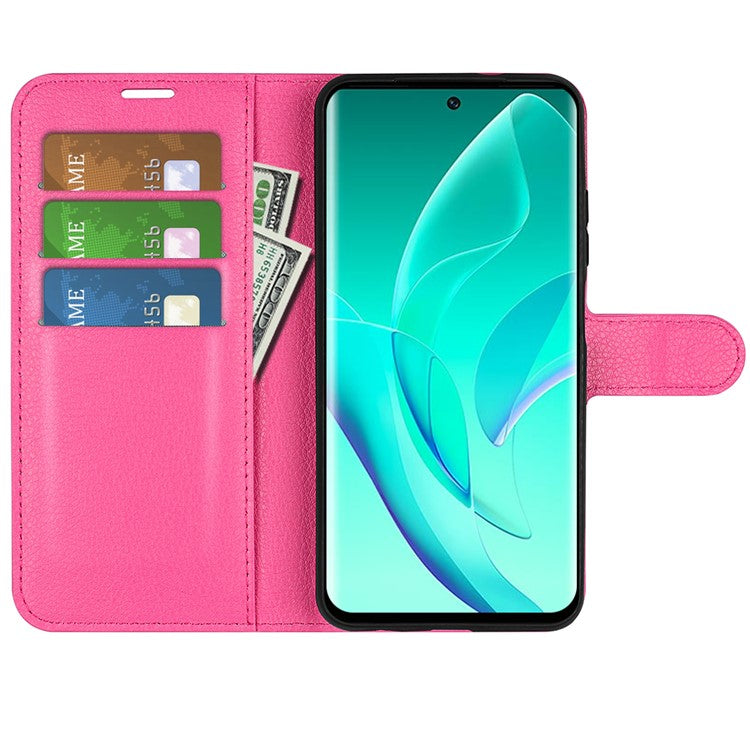 PU Leather Case for Honor 60, Litchi Texture Folding Stand Wallet Flip Cover with Magnetic Clasp - Rose