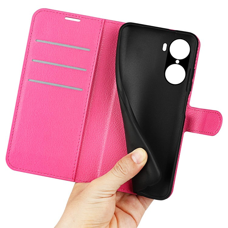 PU Leather Case for Honor 60, Litchi Texture Folding Stand Wallet Flip Cover with Magnetic Clasp - Rose
