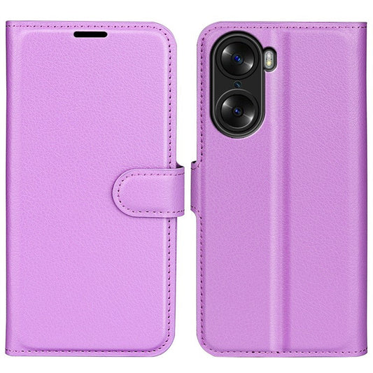 PU Leather Case for Honor 60, Litchi Texture Folding Stand Wallet Flip Cover with Magnetic Clasp - Purple
