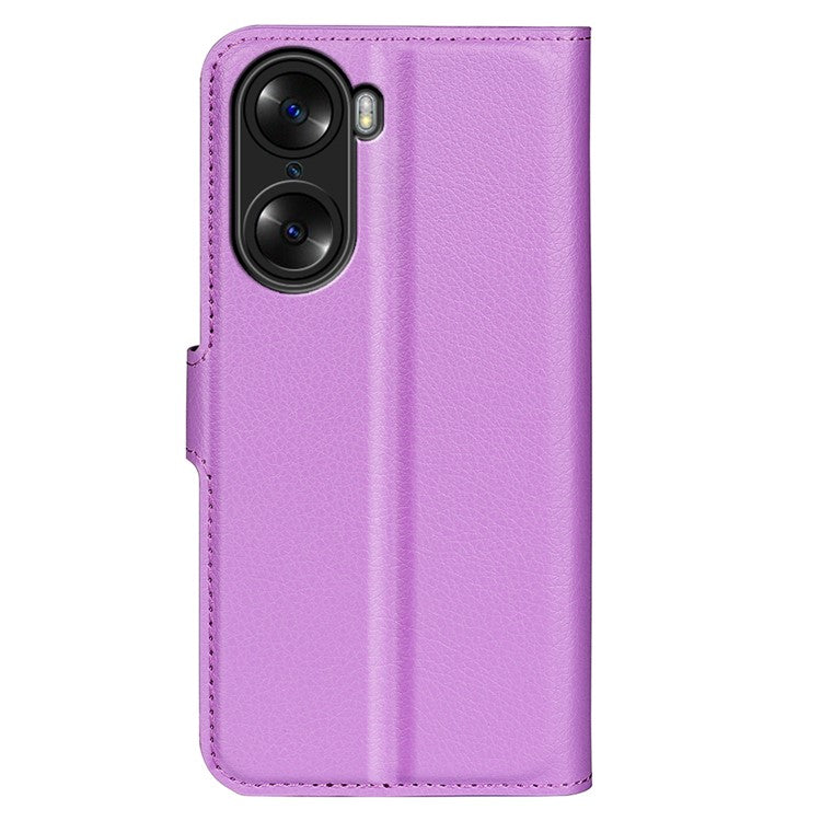 PU Leather Case for Honor 60, Litchi Texture Folding Stand Wallet Flip Cover with Magnetic Clasp - Purple