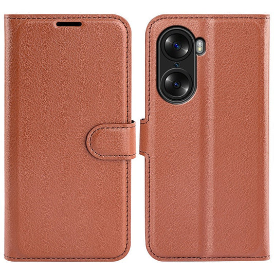 PU Leather Case for Honor 60, Litchi Texture Folding Stand Wallet Flip Cover with Magnetic Clasp - Brown