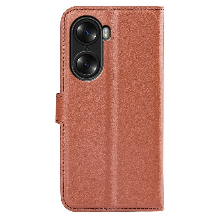 PU Leather Case for Honor 60, Litchi Texture Folding Stand Wallet Flip Cover with Magnetic Clasp - Brown