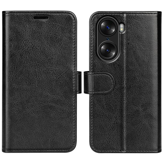 For Honor 60 Wallet Phone Case Magnetic Premium Crazy Horse Texture PU Leather Folio Flip Cover with Folding Stand - Black