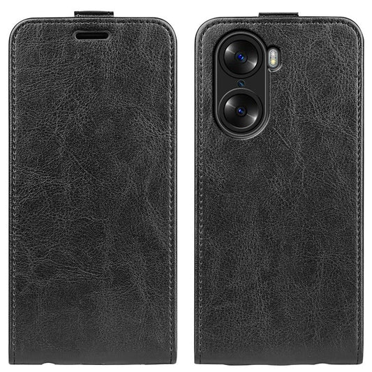 Vertical Flip Folio Phone Case for Honor 60, Crazy Horse Texture PU Leather Protective Cover Shell with Card Holder - Black