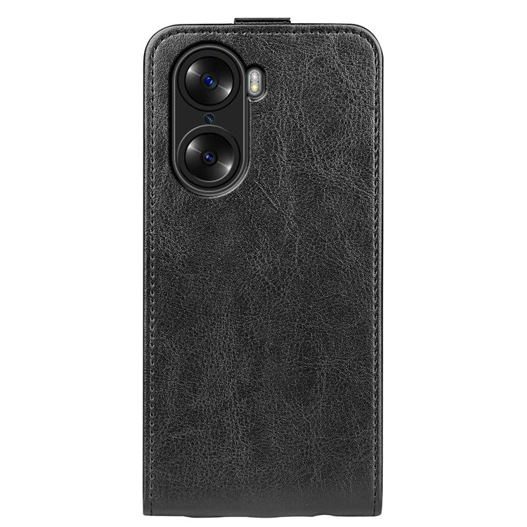 Vertical Flip Folio Phone Case for Honor 60, Crazy Horse Texture PU Leather Protective Cover Shell with Card Holder - Black