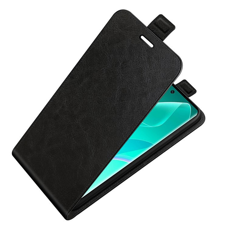 Vertical Flip Folio Phone Case for Honor 60, Crazy Horse Texture PU Leather Protective Cover Shell with Card Holder - Black
