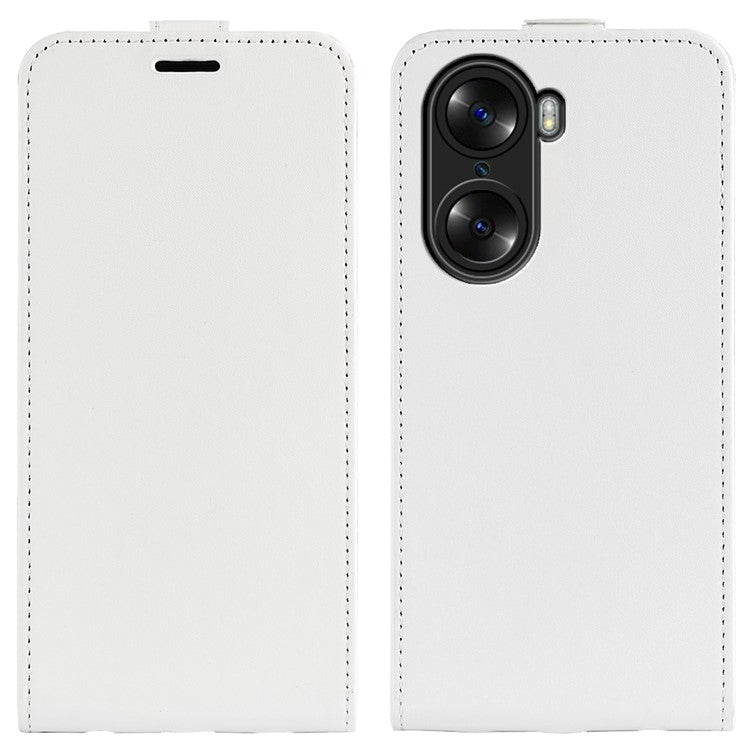 Vertical Flip Folio Phone Case for Honor 60, Crazy Horse Texture PU Leather Protective Cover Shell with Card Holder - White