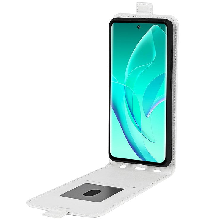 Vertical Flip Folio Phone Case for Honor 60, Crazy Horse Texture PU Leather Protective Cover Shell with Card Holder - White