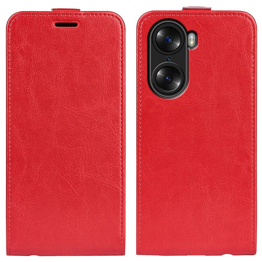 Vertical Flip Folio Phone Case for Honor 60, Crazy Horse Texture PU Leather Protective Cover Shell with Card Holder - Red