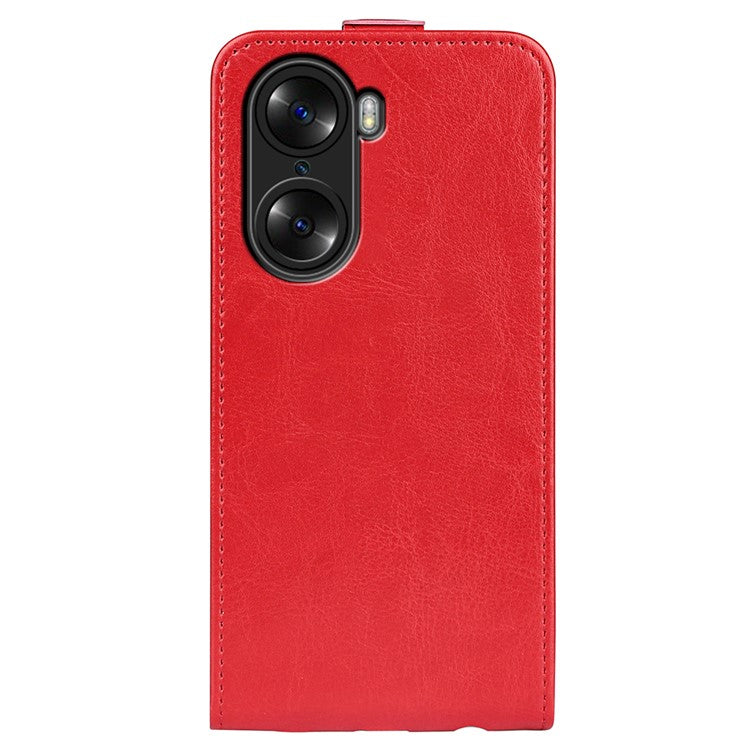Vertical Flip Folio Phone Case for Honor 60, Crazy Horse Texture PU Leather Protective Cover Shell with Card Holder - Red
