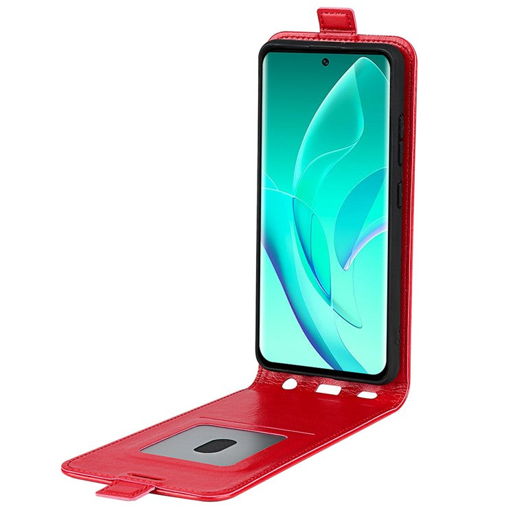 Vertical Flip Folio Phone Case for Honor 60, Crazy Horse Texture PU Leather Protective Cover Shell with Card Holder - Red