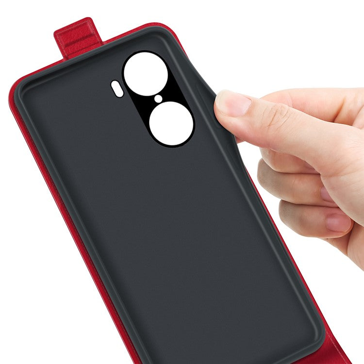 Vertical Flip Folio Phone Case for Honor 60, Crazy Horse Texture PU Leather Protective Cover Shell with Card Holder - Red
