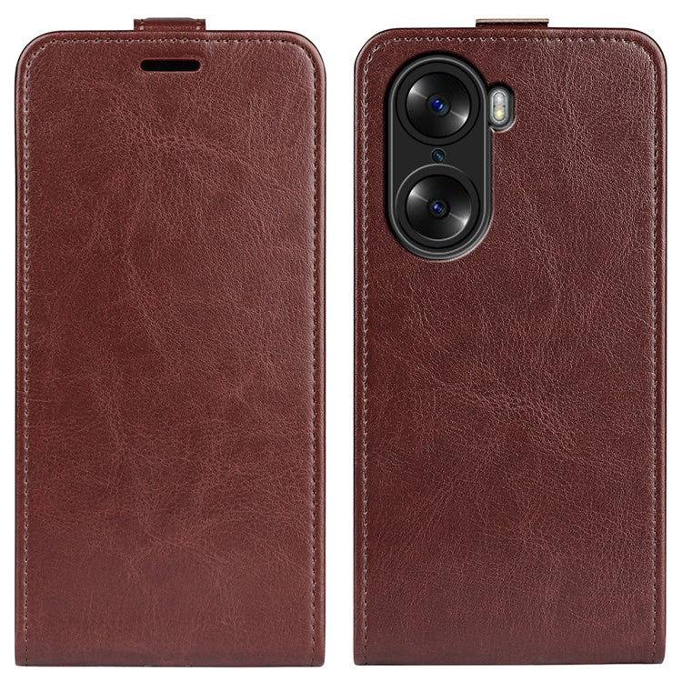 Vertical Flip Folio Phone Case for Honor 60, Crazy Horse Texture PU Leather Protective Cover Shell with Card Holder - Brown