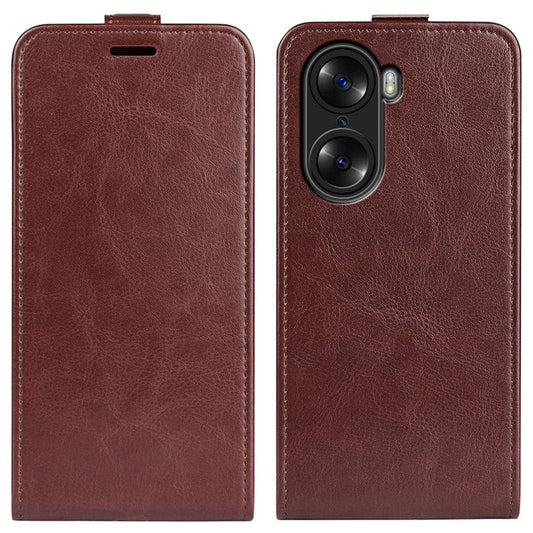 Vertical Flip Folio Phone Case for Honor 60, Crazy Horse Texture PU Leather Protective Cover Shell with Card Holder - Brown