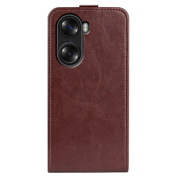 Vertical Flip Folio Phone Case for Honor 60, Crazy Horse Texture PU Leather Protective Cover Shell with Card Holder - Brown