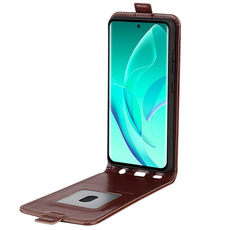 Vertical Flip Folio Phone Case for Honor 60, Crazy Horse Texture PU Leather Protective Cover Shell with Card Holder - Brown