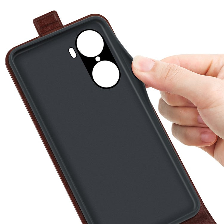 Vertical Flip Folio Phone Case for Honor 60, Crazy Horse Texture PU Leather Protective Cover Shell with Card Holder - Brown