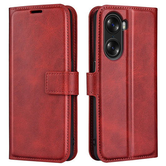 For Honor 60 Textured PU Leather TPU Interior Protective Case Stand Folio Flip Wallet Phone Cover - Red