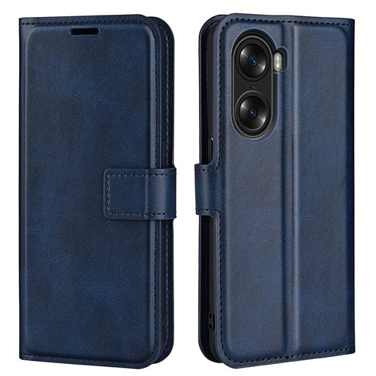 For Honor 60 Textured PU Leather TPU Interior Protective Case Stand Folio Flip Wallet Phone Cover - Blue