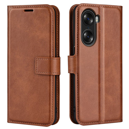For Honor 60 Textured PU Leather TPU Interior Protective Case Stand Folio Flip Wallet Phone Cover - Light Brown