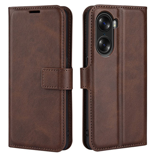 For Honor 60 Textured PU Leather TPU Interior Protective Case Stand Folio Flip Wallet Phone Cover - Brown