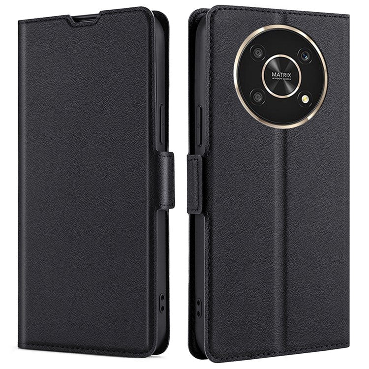 Ultra-thin Card Holder Leather Case for Honor X30/X9 5G/Magic 4 Lite 5G, Side Double Magnetic Clasp Stand Phone Cover - Black
