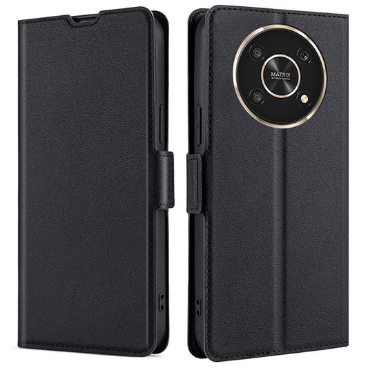 Ultra-thin Card Holder Leather Case for Honor X30/X9 5G/Magic 4 Lite 5G, Side Double Magnetic Clasp Stand Phone Cover - Black