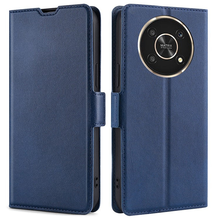 Ultra-thin Card Holder Leather Case for Honor X30/X9 5G/Magic 4 Lite 5G, Side Double Magnetic Clasp Stand Phone Cover - Blue