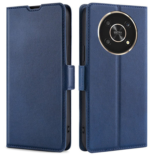 Ultra-thin Card Holder Leather Case for Honor X30/X9 5G/Magic 4 Lite 5G, Side Double Magnetic Clasp Stand Phone Cover - Blue