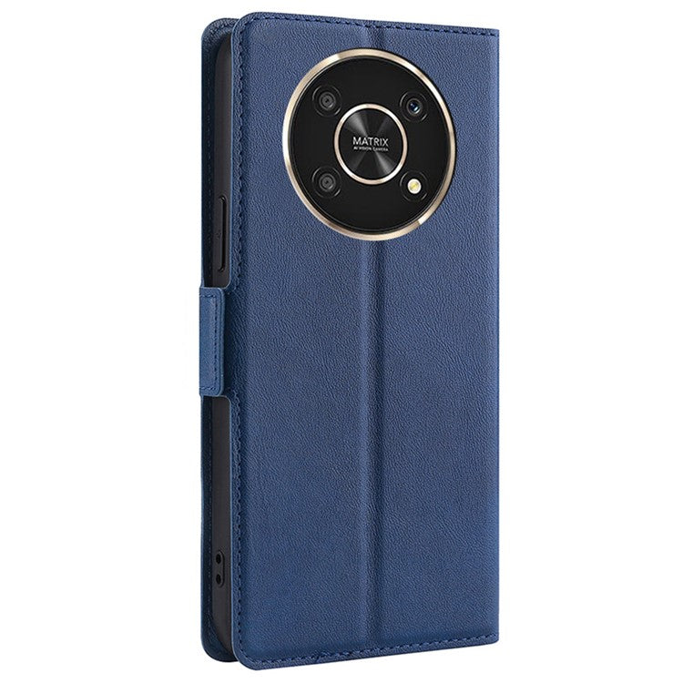 Ultra-thin Card Holder Leather Case for Honor X30/X9 5G/Magic 4 Lite 5G, Side Double Magnetic Clasp Stand Phone Cover - Blue