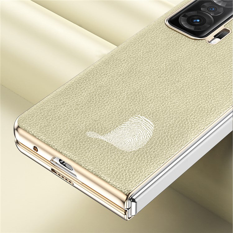 For Honor Magic V Electroplating Frame PU Leather Coated PC Cover Folding Phone Case - Gold