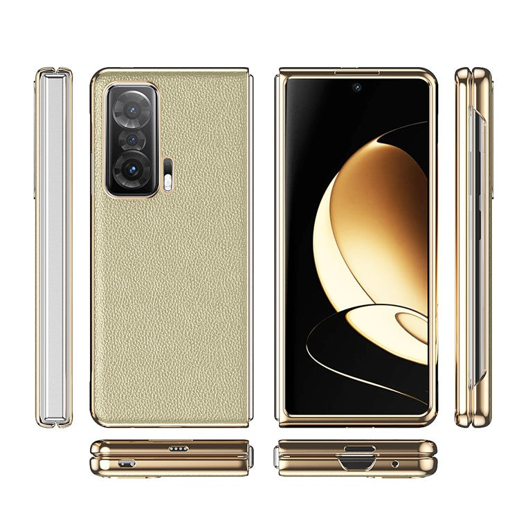 For Honor Magic V Electroplating Frame PU Leather Coated PC Cover Folding Phone Case - Gold