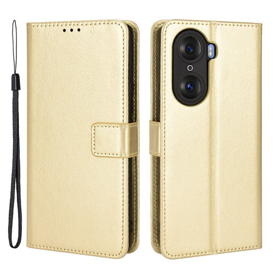 For Honor 60 Shockproof Crazy Horse Leather Phone Shell Wallet Stand Function Protector with Handy Strap - Gold