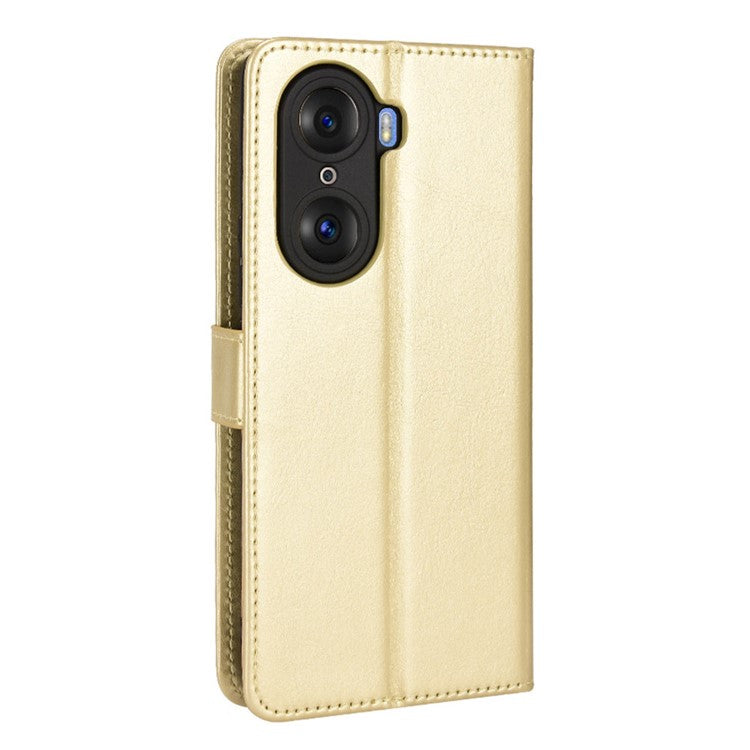For Honor 60 Shockproof Crazy Horse Leather Phone Shell Wallet Stand Function Protector with Handy Strap - Gold