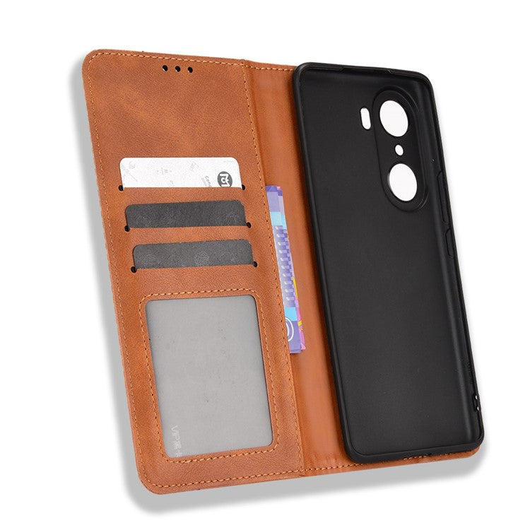 For Honor 60 PU Leather Wallet Vintage Cell Phone Case Mosaic Imprinted Shockproof Magnetic Anti-fall Cover - Brown