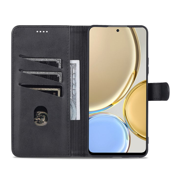 AZNS PU Leather Phone Case for Honor X30 / X9 5G / Magic 4 Lite 5G Supporting Stand Anti-dust Shockproof Phone Cover Wallet - Black