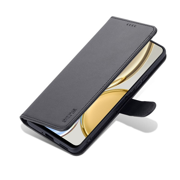 AZNS PU Leather Phone Case for Honor X30 / X9 5G / Magic 4 Lite 5G Supporting Stand Anti-dust Shockproof Phone Cover Wallet - Black