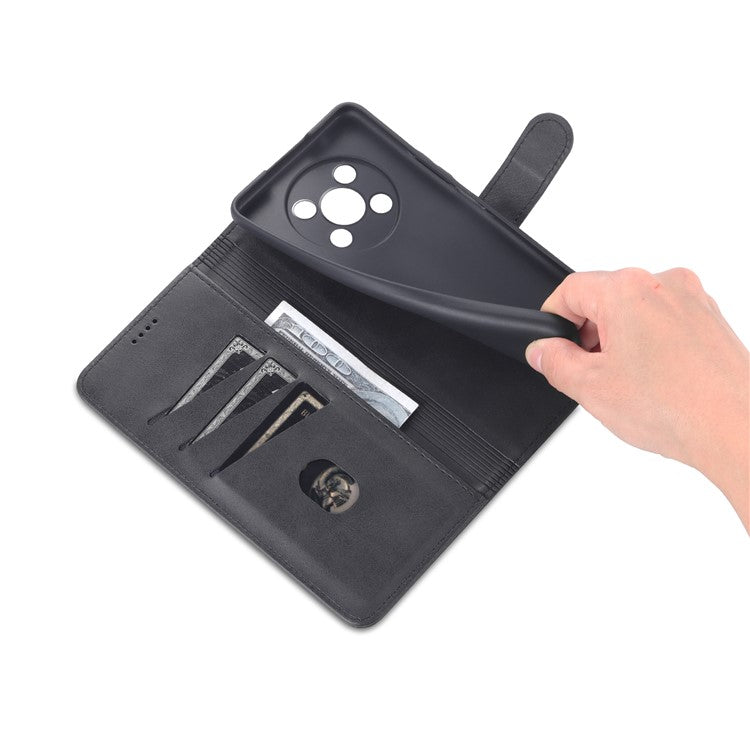 AZNS PU Leather Phone Case for Honor X30 / X9 5G / Magic 4 Lite 5G Supporting Stand Anti-dust Shockproof Phone Cover Wallet - Black