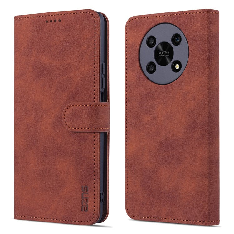AZNS PU Leather Phone Case for Honor X30 / X9 5G / Magic 4 Lite 5G Supporting Stand Anti-dust Shockproof Phone Cover Wallet - Brown