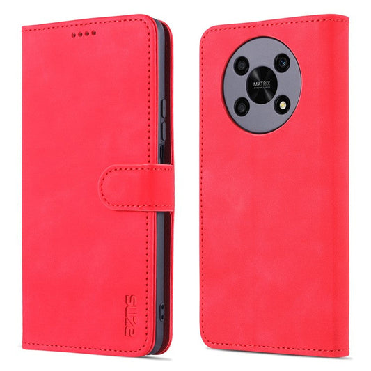 AZNS PU Leather Phone Case for Honor X30 / X9 5G / Magic 4 Lite 5G Supporting Stand Anti-dust Shockproof Phone Cover Wallet - Red