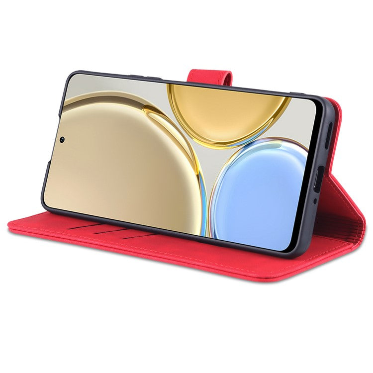 AZNS PU Leather Phone Case for Honor X30 / X9 5G / Magic 4 Lite 5G Supporting Stand Anti-dust Shockproof Phone Cover Wallet - Red