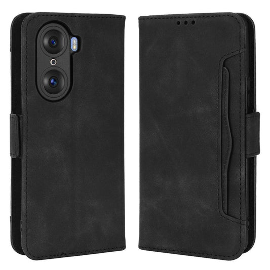 For Honor 60 Multiple Card Slots Smartphone Case Wallet Stand PU Leather Magnetic Flip Phone Cover - Black