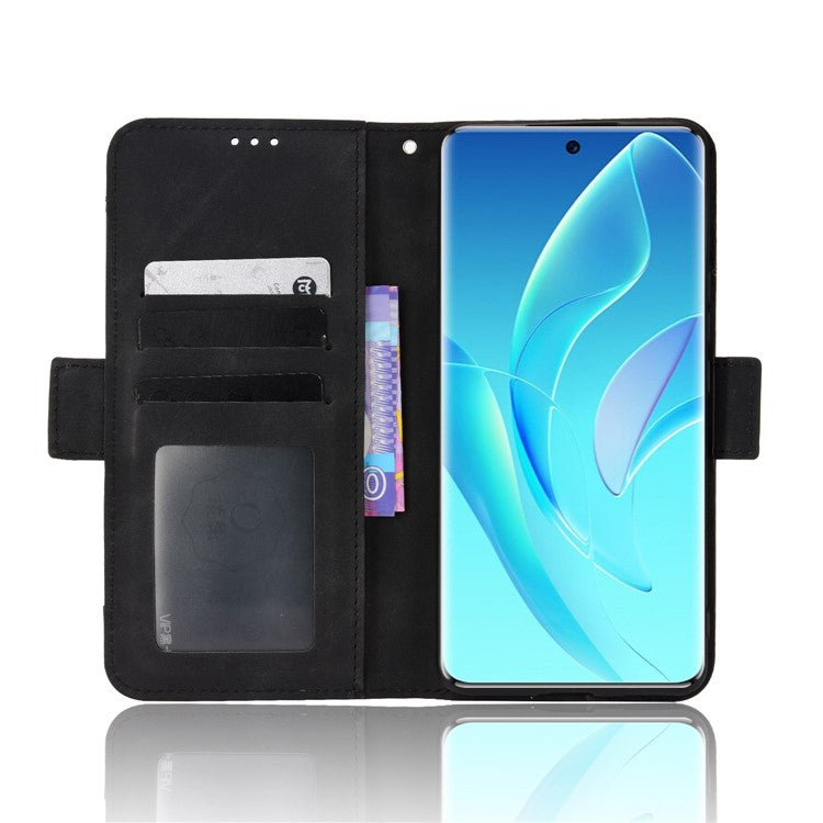 For Honor 60 Multiple Card Slots Smartphone Case Wallet Stand PU Leather Magnetic Flip Phone Cover - Black