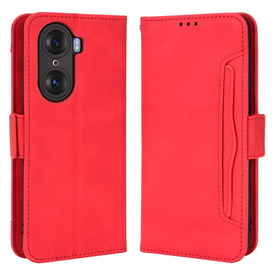 For Honor 60 Multiple Card Slots Smartphone Case Wallet Stand PU Leather Magnetic Flip Phone Cover - Red