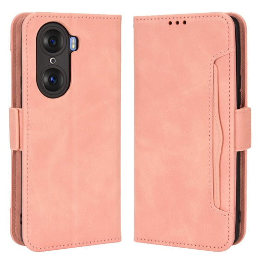 For Honor 60 Multiple Card Slots Smartphone Case Wallet Stand PU Leather Magnetic Flip Phone Cover - Pink