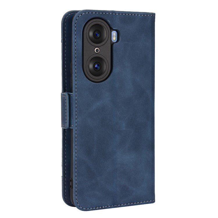 For Honor 60 Multiple Card Slots Smartphone Case Wallet Stand PU Leather Magnetic Flip Phone Cover - Blue