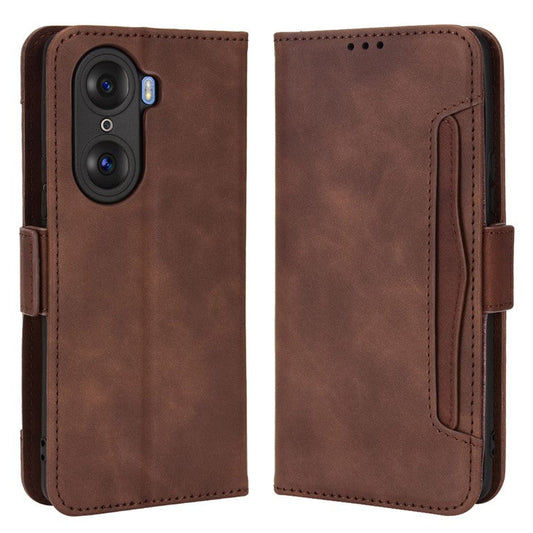 For Honor 60 Multiple Card Slots Smartphone Case Wallet Stand PU Leather Magnetic Flip Phone Cover - Brown