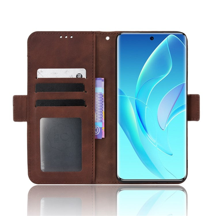 For Honor 60 Multiple Card Slots Smartphone Case Wallet Stand PU Leather Magnetic Flip Phone Cover - Brown